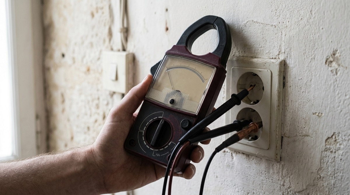 Testeur électrique mesurant la continuité d'une prise murale dans un logement